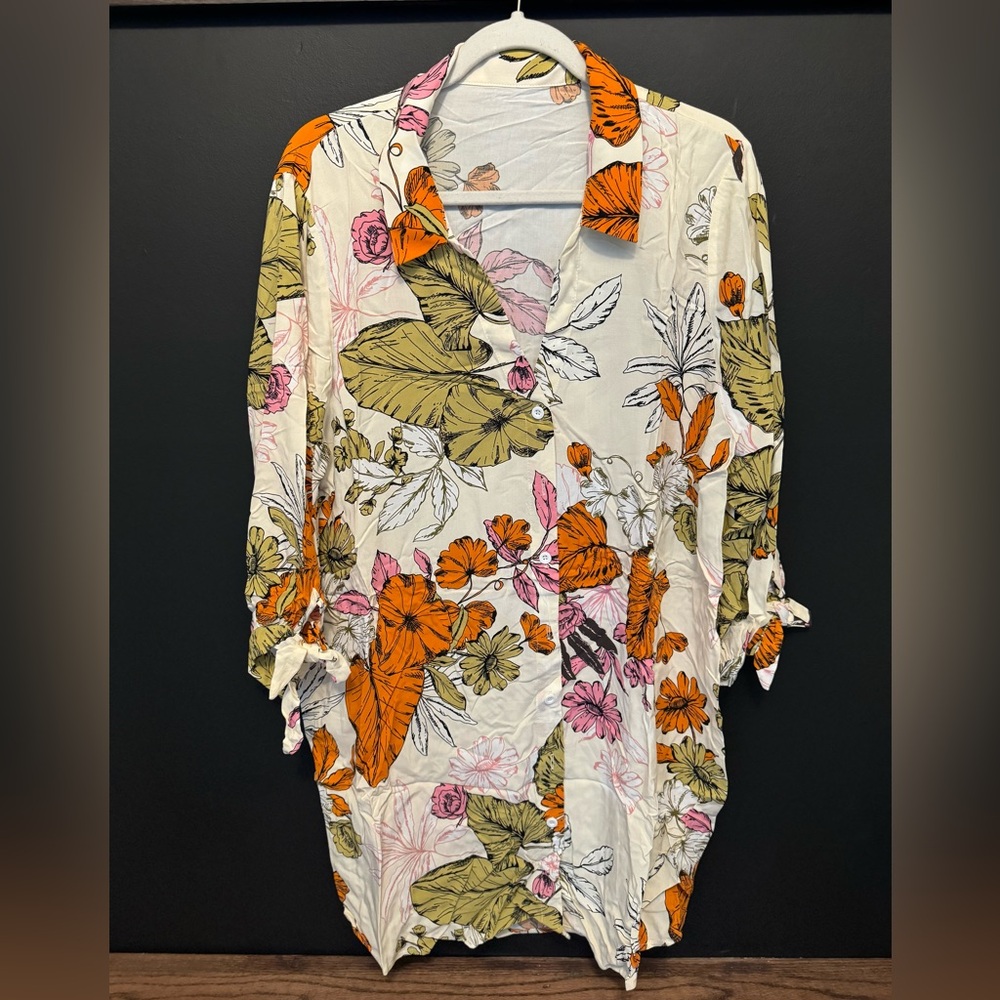 Cupshe women's Oaklyn Floral Buttoned Shirt Beach Dress, size L